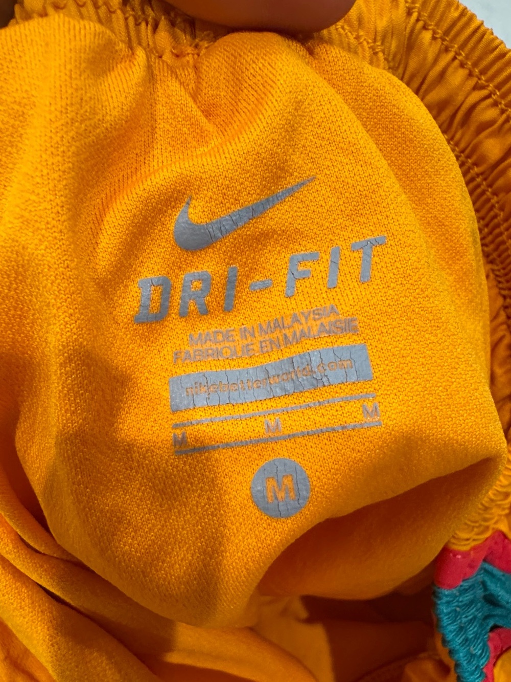 Nike Orange Athletic Shorts with Teal Panels & Redish Trim - Picture 6 of 6